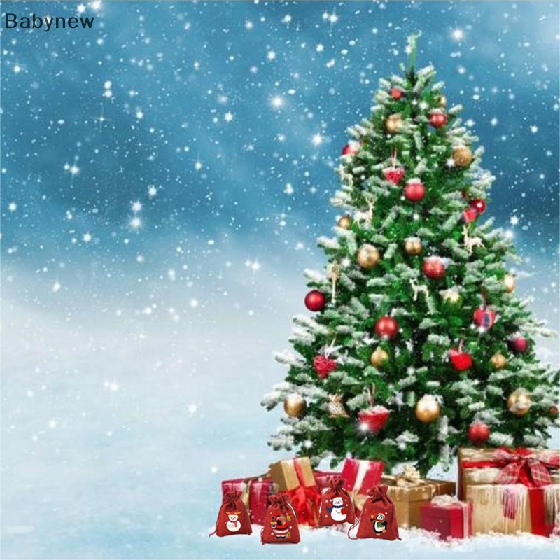 Túi Vải Lanh Đựng Kẹo Màu Đỏ Rượu Vang Có Dây Rút Trang Trí Giáng Sinh Năm Mới