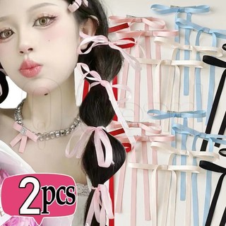 Bộ 2 kẹp tóc ruy băng thắt nơ tua rua / nơ dài phong cách hàn quốc cho nữ