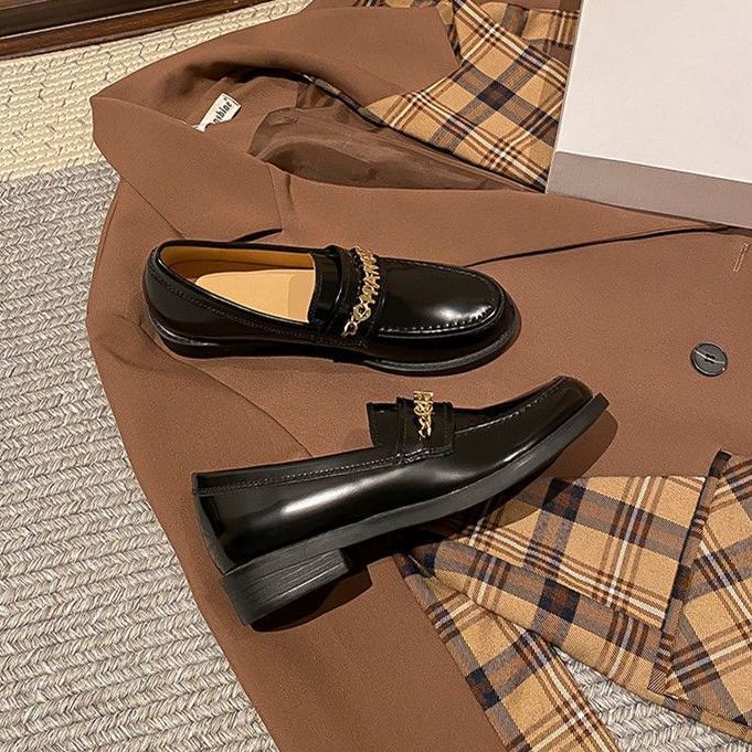 Mới Giày Da Nữ Mũi Tròn Phong Cách Anh Quốc