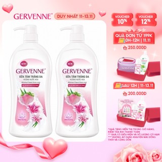 Combo 2 Sữa tắm trắng da hương nước hoa Gervenne Dâu Tây Bạch Tuyết và Lily Hồng 1.2L/chai