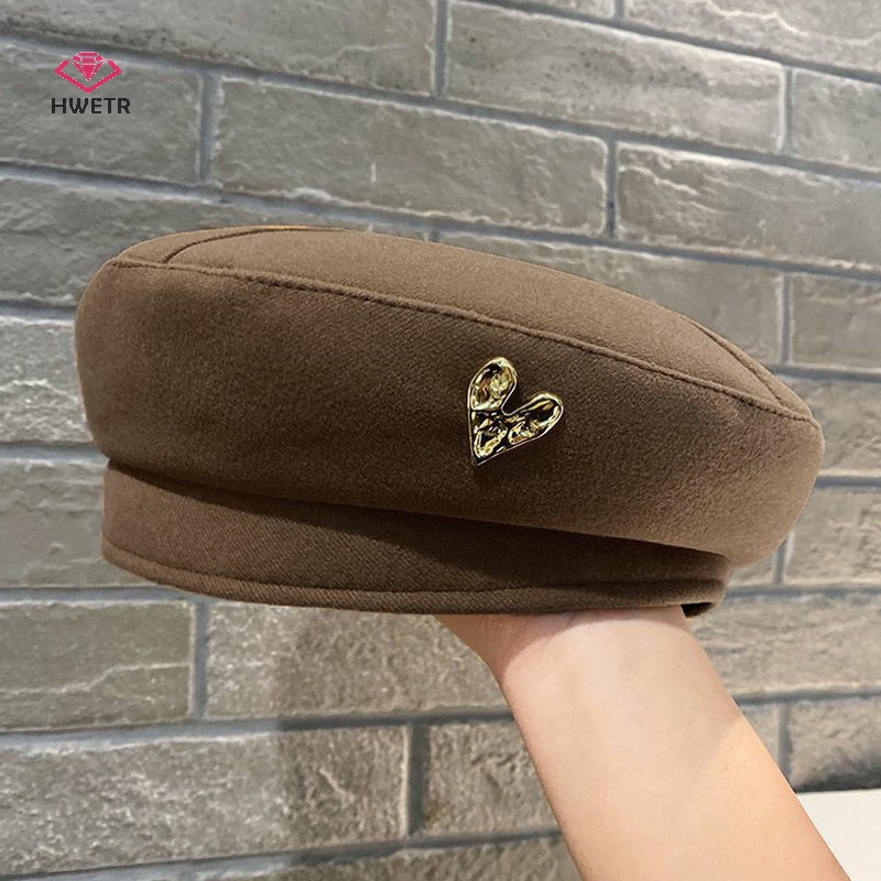 Mũ beret cotton Họa Tiết Sọc Caro Phong Cách Quân Đội Thời Trang Thu Đông Cho Nữ Mới