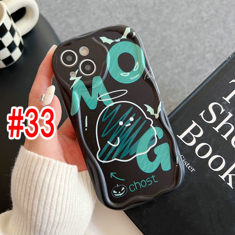 Casing Xiaomi Mi 14 13T 13 12 12X 12S 11 Lite POCO M3 X3 NFC Pro Redmi Note 10 10S 9 9S 8 8A 7 Cartoon Sweet Cool Angel bat Ghost Pumpkin Wavy Cream Edge Couple Phone Case Fine hole Airbag Anti-fall Soft Back Cover STN 33