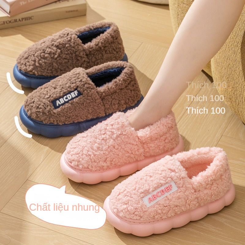 Thời Trang Dép Bông Đi Trong Nhà Đế Dày Giữ Ấm Chân Mùa Đông Cho Cặp Đôi