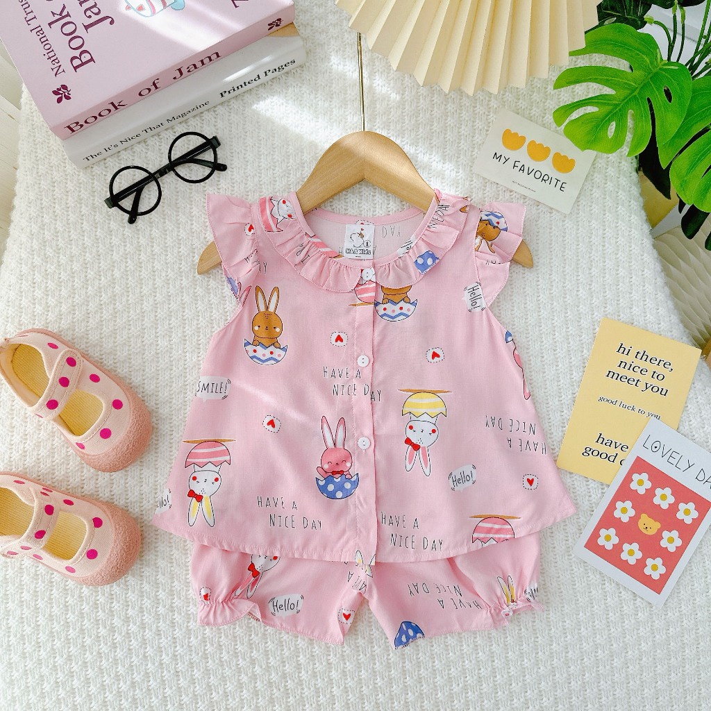 Đồ bộ mặc nhà vải tôn -Mẫu sơ mi cài cúc mềm mịn mát kiểu dáng xinh xắn đáng yêu cho Bé Gái - MeGauu