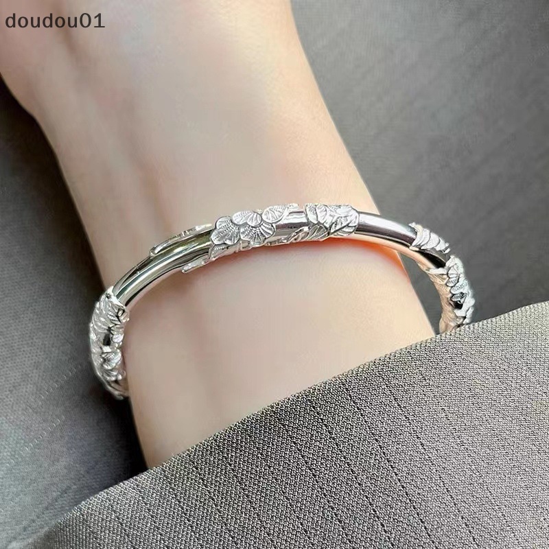 1 Vòng Tay Bạc Hình Hoa Dạng Mở Nhẹ Nhàng Chỉnh Được doudou01