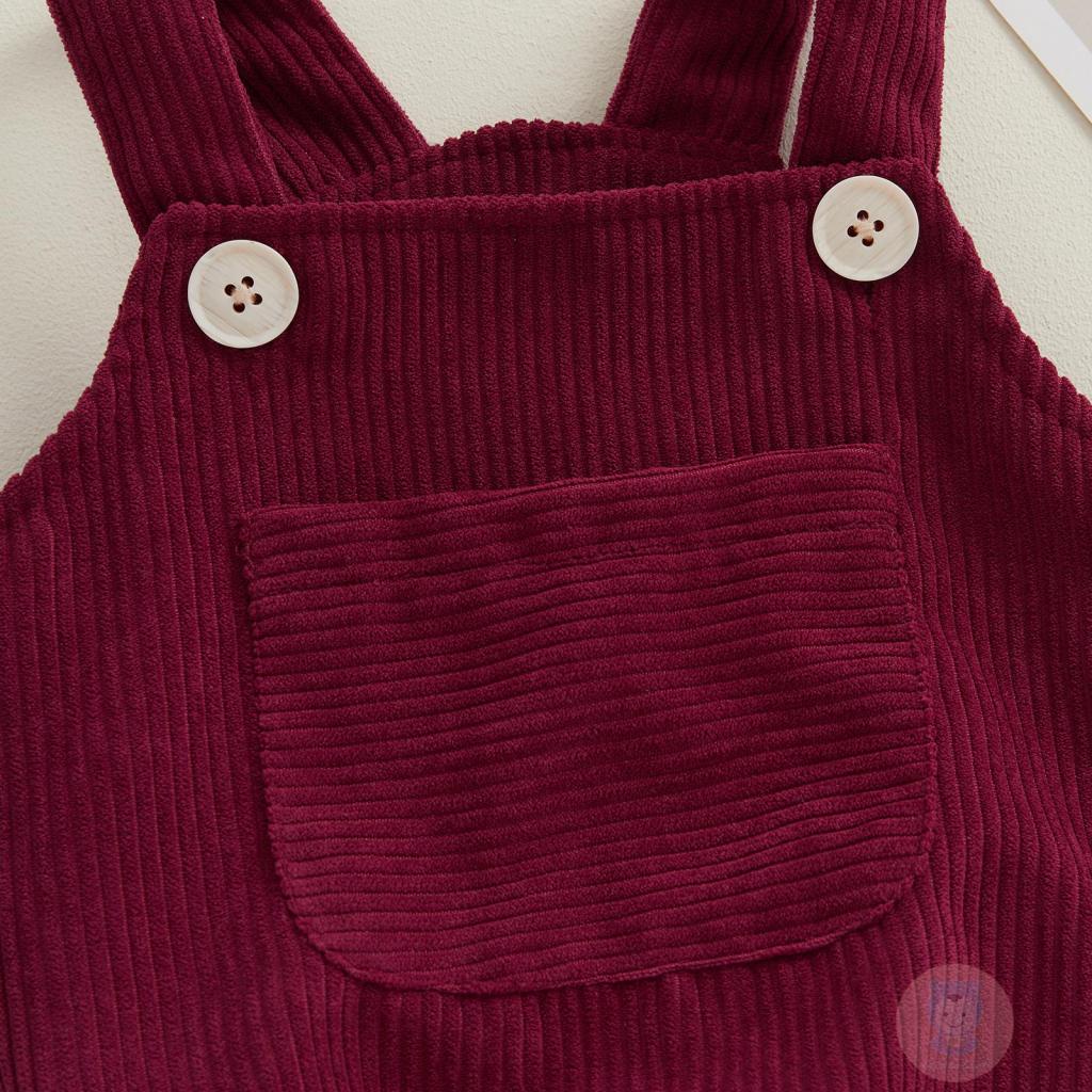 Laa6-áo Liền Quần Hai Dây Không Tay Màu Trơn Có Túi Bằng Vải Nhung Cho Bé