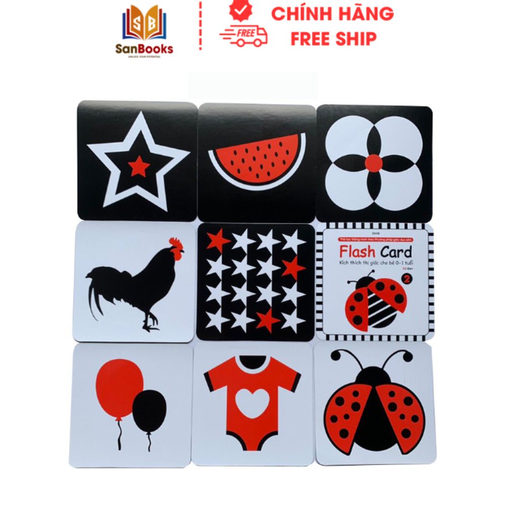 Sách - 80 Thẻ Flash Card KÍCH THÍCH THỊ GIÁC cho trẻ sơ sinh 0-1 Tuổi