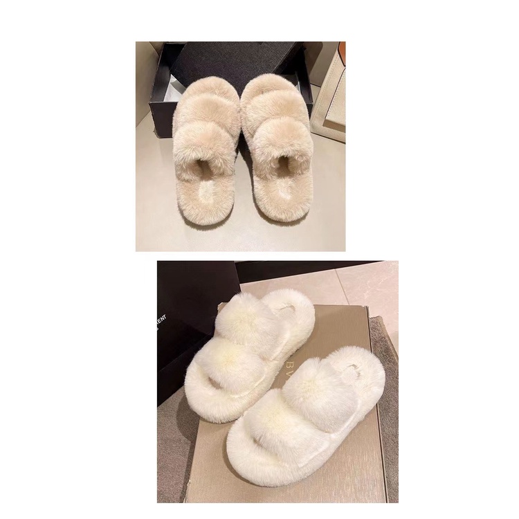 Dép lông nữ dép lê bông thời trang xỏ ngón Ba màu có sẵn