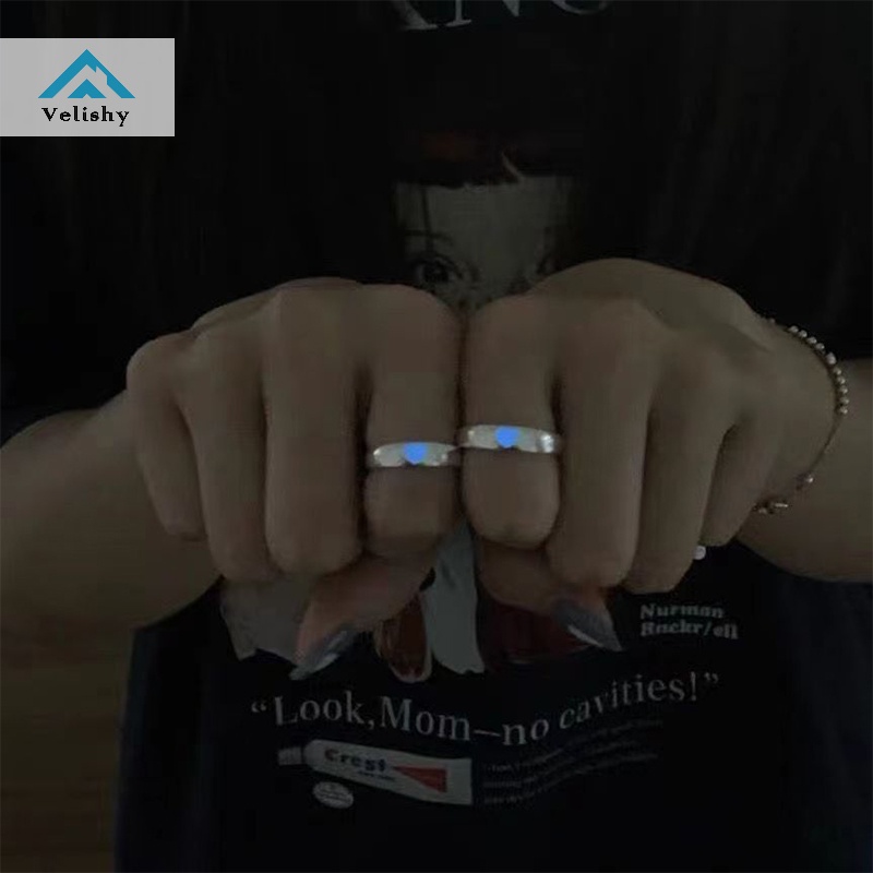 Velishy Nhẫn Phát Sáng Trong Bóng Tối Hình Trái Tim Có Thể Điều Chỉnh Cho Cặp Đôi