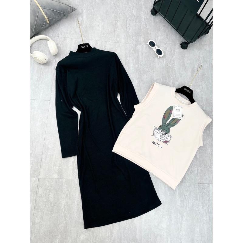 Set váy  bầu len thun + gile giữ nhiệt trẻ trung năng động hottrend thu đông mới