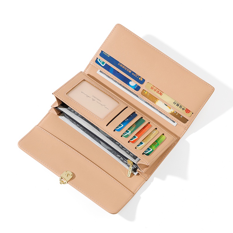 Ví Da pu Cao Cấp Dáng Dài Có Nhiều Ngăn Đựng Thẻ Và Khóa Cài Thời Trang Cho Nữ