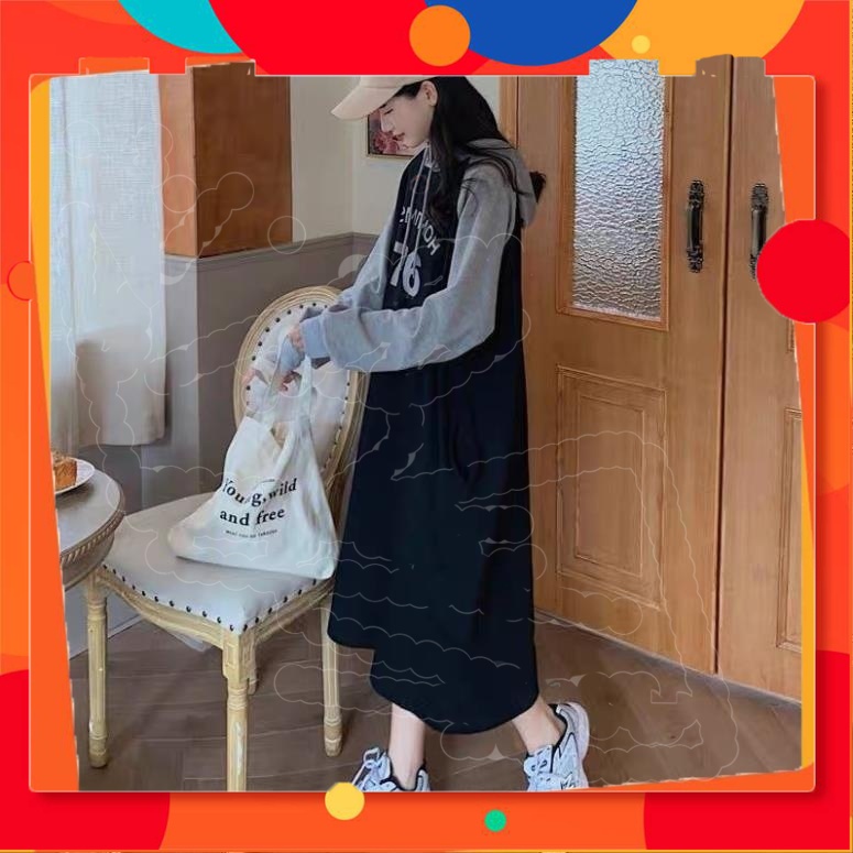 VS03 Vera Shop Váy Nỉ Bông Mũ Liền, Đầm Hoodie Dáng Dài Váy Hoodie Dài Tay Form Rộng Dễ Mặc Cực Chất