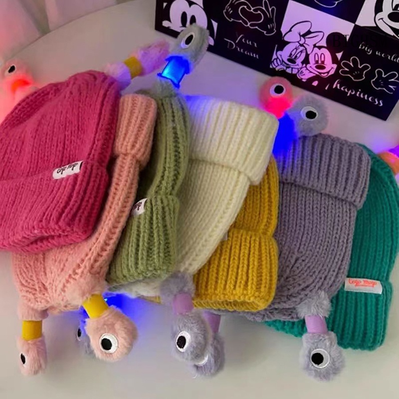 Bighsm 1 Mũ Len beanie Dệt Kim Hình Đôi Mắt Quái Vật Hoạt Hình Có Đèn led Phát Sáng Dành Cho Nữ skk