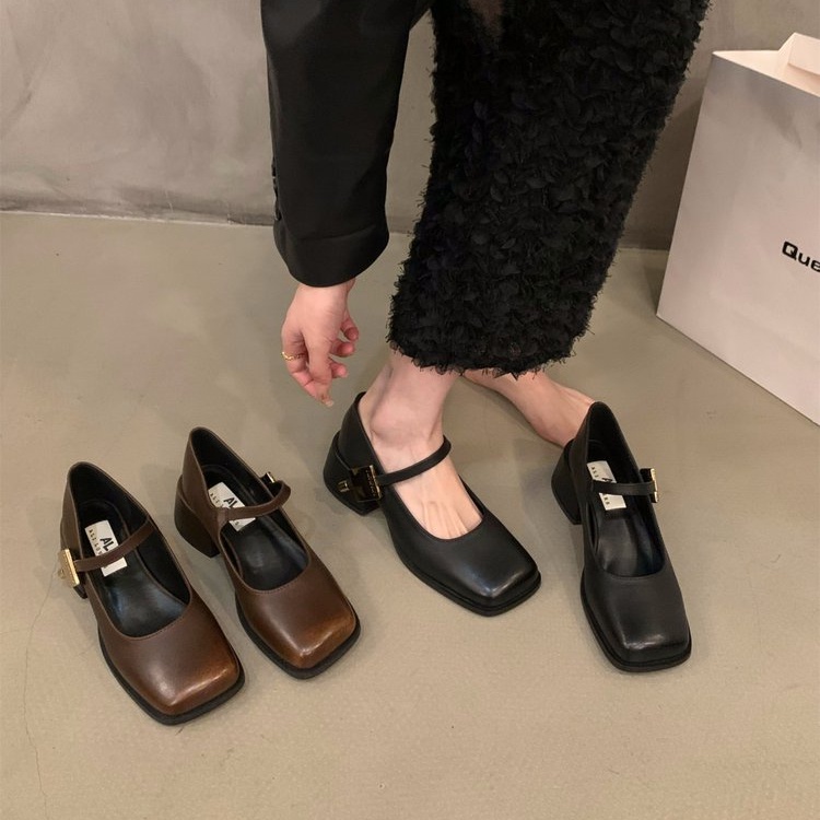 Giày Da pu Gót Thấp Mũi Vuông Phong Cách Anh Quốc Cổ Điển Thời Trang Cho Nữ