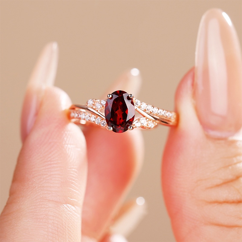 Nhẫn Cưới Thời Trang Bằng Đồng Đính Đá zircon Màu Đỏ Hồng Cho Nữ