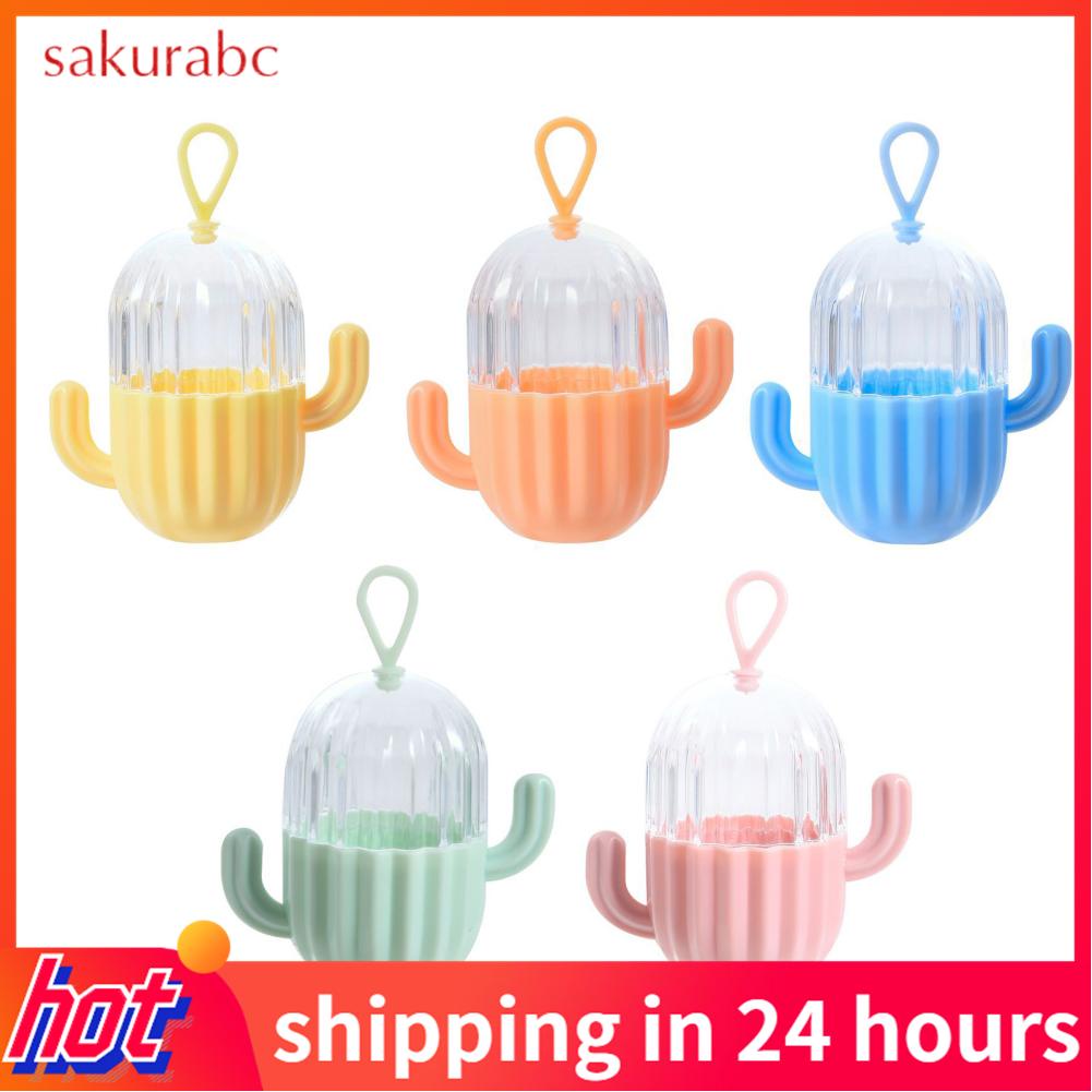 Sakurabc Makeup Sponge Storage Box  Blender Case Dust Proof Transparent Cactus Shape Thick with Lid for Outdoor
