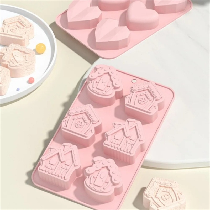 Khuôn silicone Tạo Hình Làm Bánh Kẹo Hình Ngôi Nhà 6 Ngăn diy