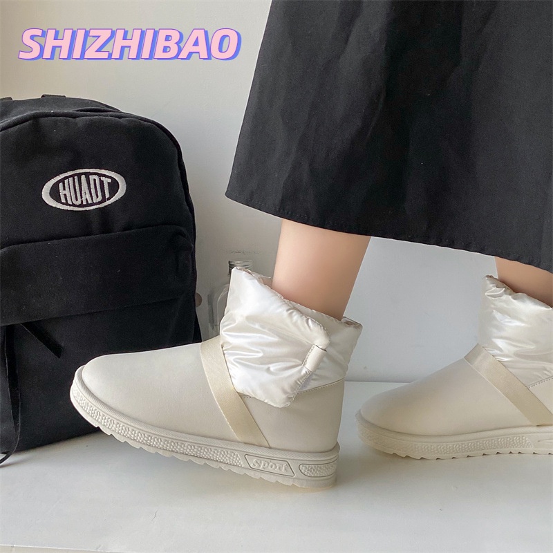 Shizhibao Giày Bốt Đi Tuyết Cổ Ngắn Lót Nhung cotton Giữ Ấm Phong Cách Hàn Quốc Thời Trang Mùa Đông Mới Cho Nữ