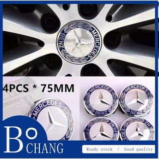Bochang set 4 nắp đậy trục bánh xe 75mm màu xanh dương đậm in logo mercedes benz w202 clk c260