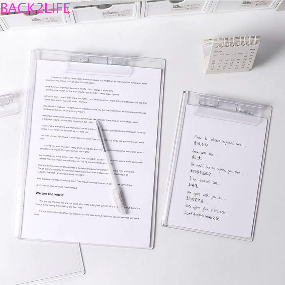 Bảng Kẹp Giấy Ghi Chú Back2Lip a4 / a5 Bằng Acrylic Trong Suốt Siêu Bền Tiện Dụng Cho Học Sinh