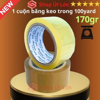1 cuộn băng keo trong, đục 100yard, nặng 170gram, rộng 4.7cm, lõi 5mm, 1 cây có 6 cuộn nặng 1kg - siêu thị băng keo