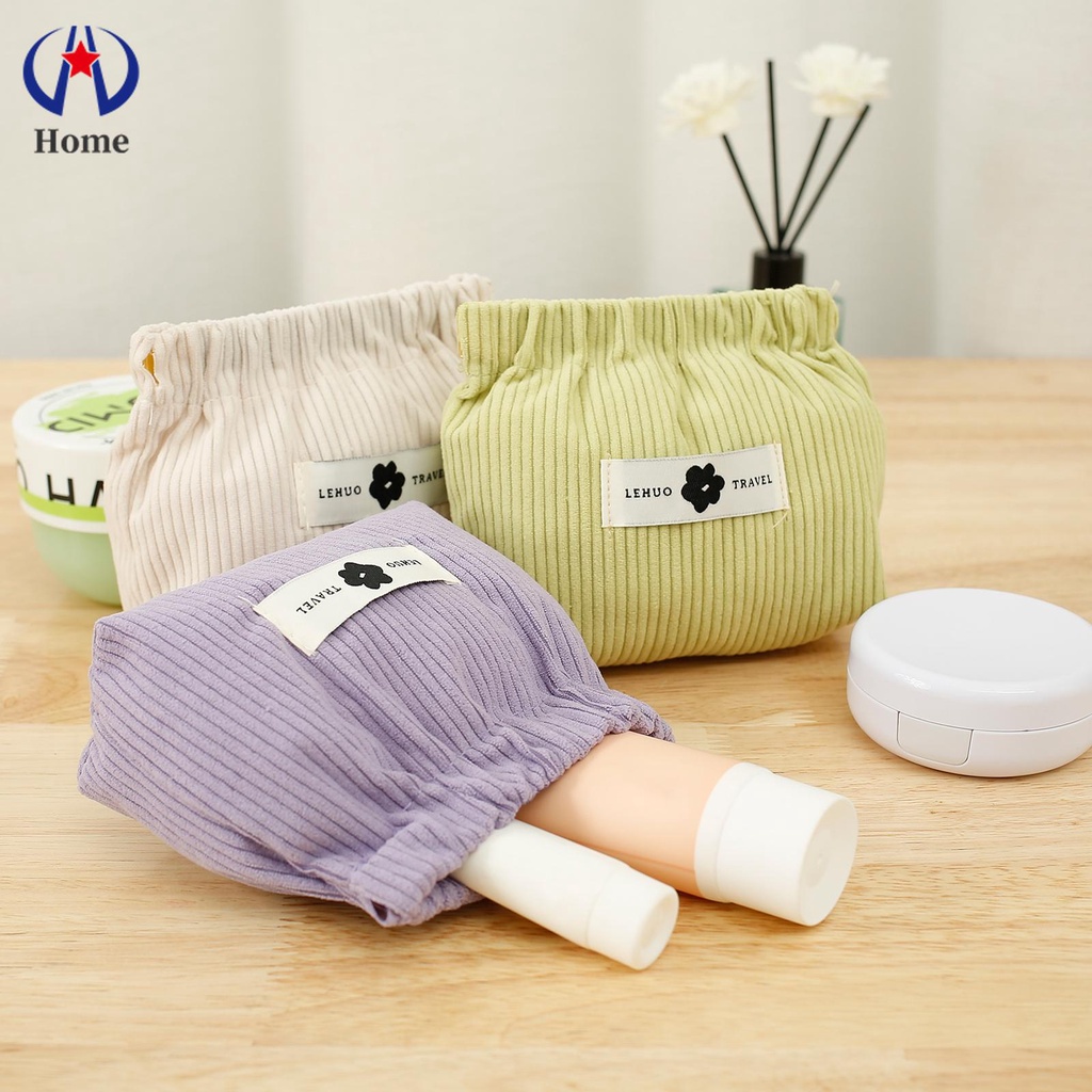 Set 3 Túi Đựng Mỹ Phẩm Son Môi Bằng Vải Nhung Kẻ Co Giãn Nhỏ Gọn Shopskc96433