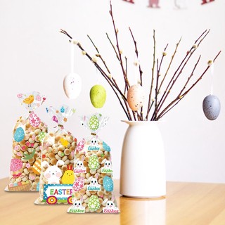 50pcs Happy Easter Plastic Bag Transparent Rabbit Bunny Egg Cookie Candy Gift Packaging Bags Easter Party Favors Decoration