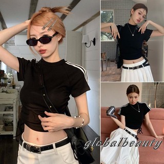 Áo Croptop Ngắn Tay Họa Tiết Kẻ Sọc Thời Trang Đường Phố