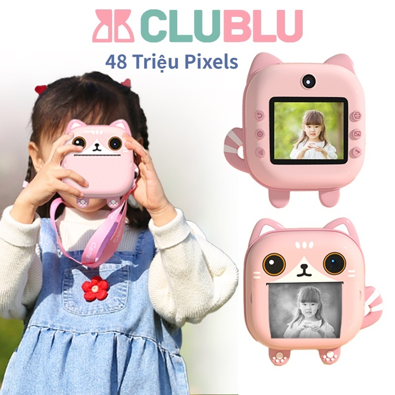 -CLUBLU- Máy Ảnh Mini Chụp Lấy Liền Cho Bé Sinh Viên Độ Phân Giải Cao in Họa Tiết Nhiệt Độ Chụp Ảnh Và Video Cute Mèo