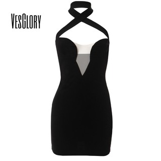 VesGlory Nữ Mini Đầm Thời Trang Mới Mỏng Quấn Ngực Gợi Cảm Lưới Xuyên Qua Hông Váy