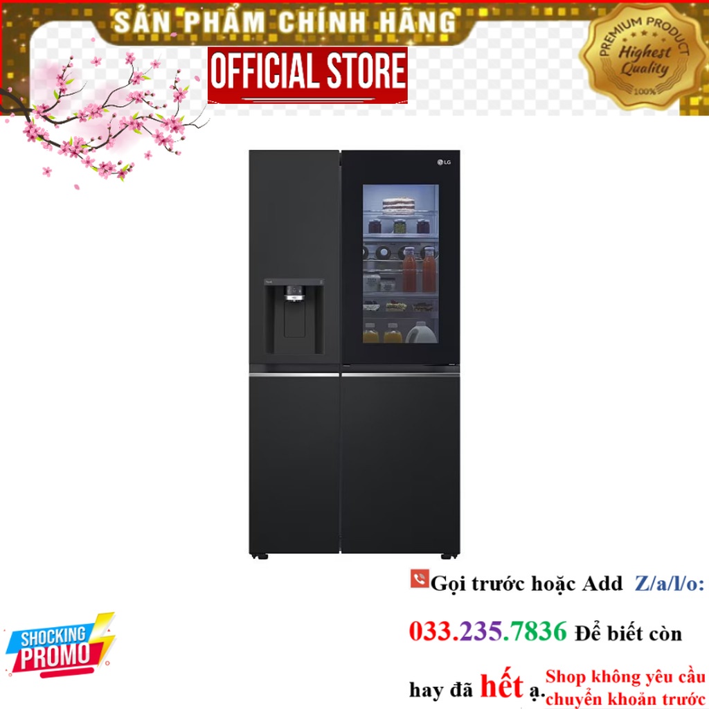 Tủ lạnh LG Instaview lấy nước ngoài UVnano 635L màu đen GR-X257BL | P&G