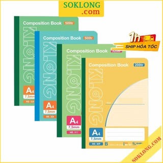Vở kẻ ngang A4 200-500 trang may dán gáy Klong Compostion Book , sổ Klong ghi chép viết bài