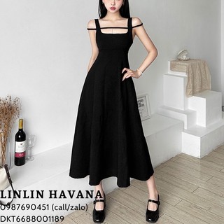[Giá hủy diệt] [Có sẵn] Đầm Hai Dây Dài Màu Trơn Phong Cách Sang Trọng