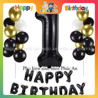 Bóng phao số 40cm đen mừng sinh nhật hpbd