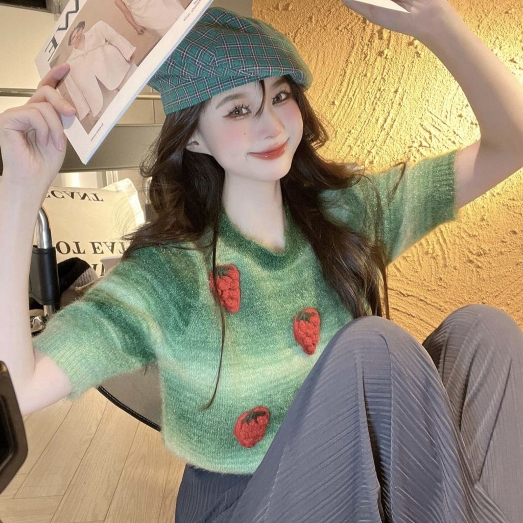 Áo sweater Dệt Kim Họa Tiết Dâu Tây Ba Chiều Ngọt Ngào Cao Cấp Thời Trang Xuân Thu Cho Phụ Nữ Trung Niên g