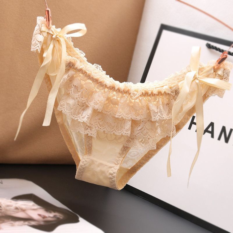 Quần Lót cotton Lưng Thấp Phối Ren Đính Nơ Quyến Rũ Phong Cách Nhật Bản