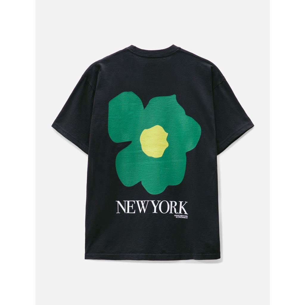 Awake Áo Thun cotton Tay Ngắn Cổ Tròn Dáng Rộng In Hình Hoa Màu Đen Thời Trang Mùa Hè Cho Nam