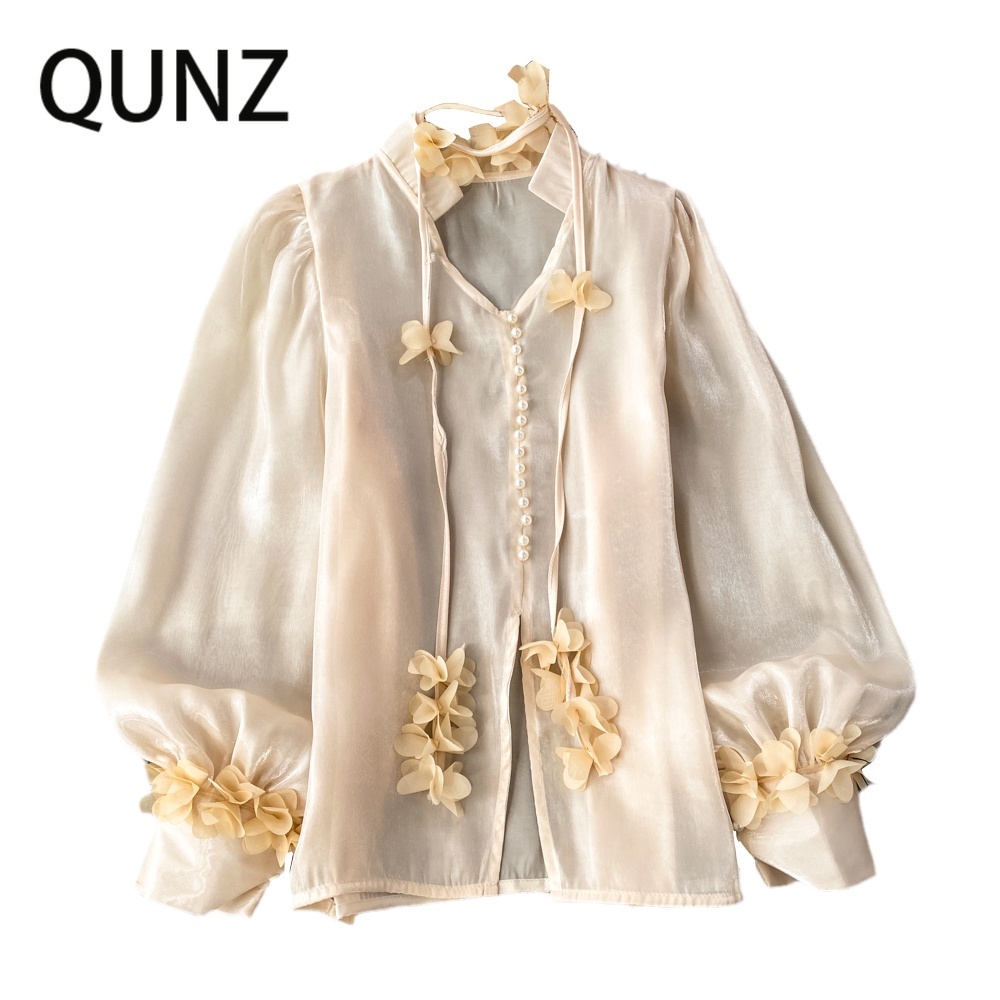 Qunz Bán Buôn bishop Tay Áo Sơ Mi Cổ Chữ v Vừa Vặn 6493
