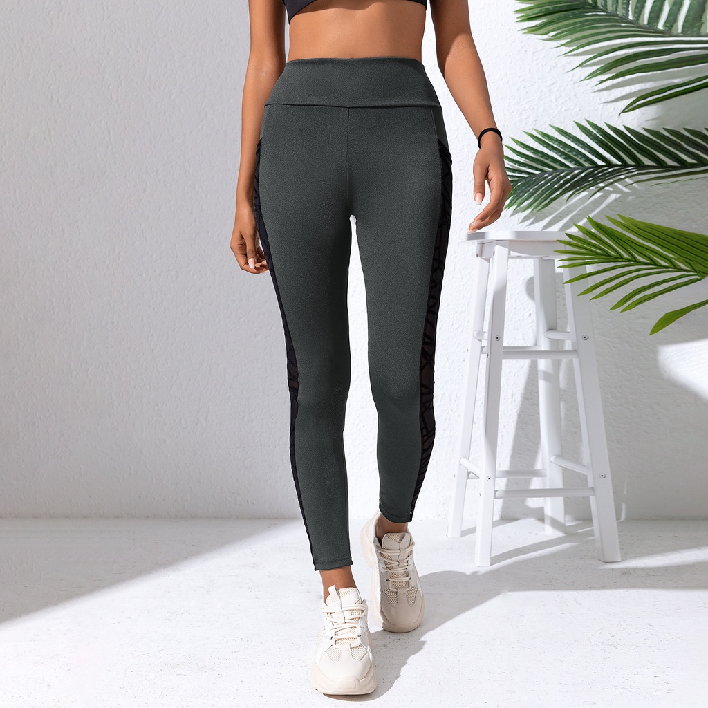 Quần Legging Thể Thao Phối Lưới Có Túi Nâng Hông
