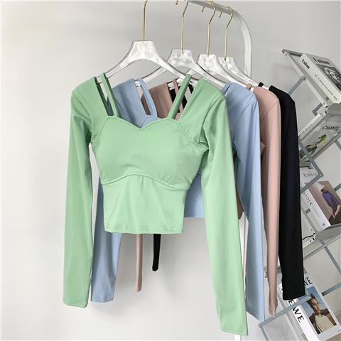 Áo Thun Thể Thao Tay Dài Có Mút Đệm Ngực Thời Trang Quyến Rũ Cho Nữ
