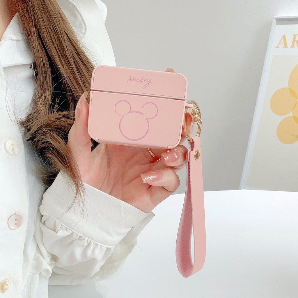 Vỏ Vỏ Bảo Vệ Hộp Sạc Tai Nghe airpods pro 2 3 1 Bằng Da pu + tpu Hình mickey minnie Dễ Thương