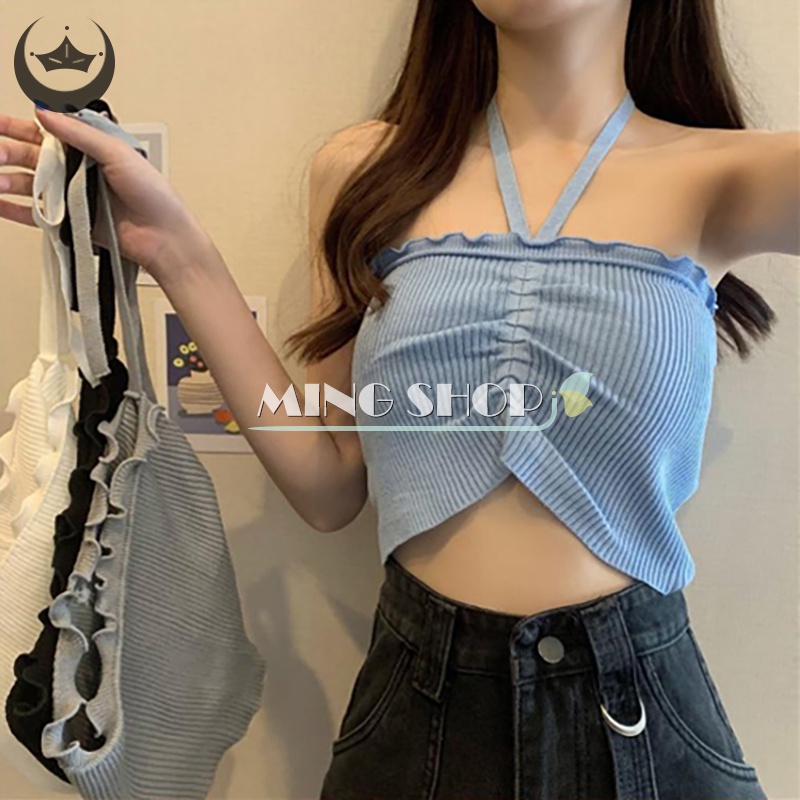 Áo Croptop Dệt Kim Hai Dây Thời Trang Mùa Hè Cho Nữ