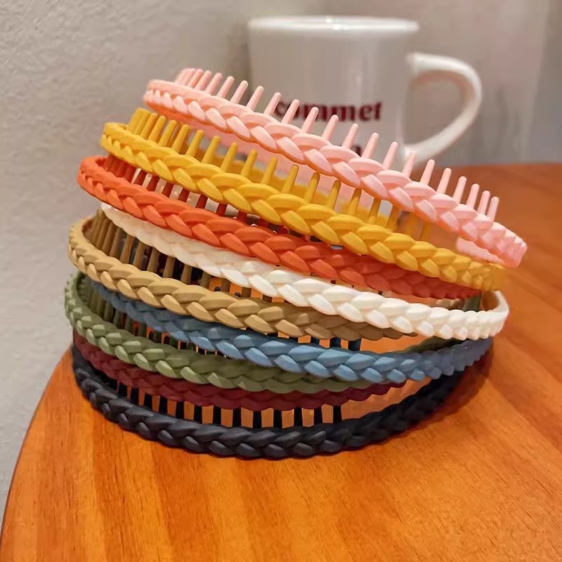 Băng Đô Cài Tóc Răng Co Giãn Chống Trượt Màu Sắc Trơn Phong Cách Hàn Quốc Cho Nữ