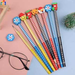 Hoạt hình bút chì giáng sinh bằng gỗ kèm gôm tẩy nhiều màu hb