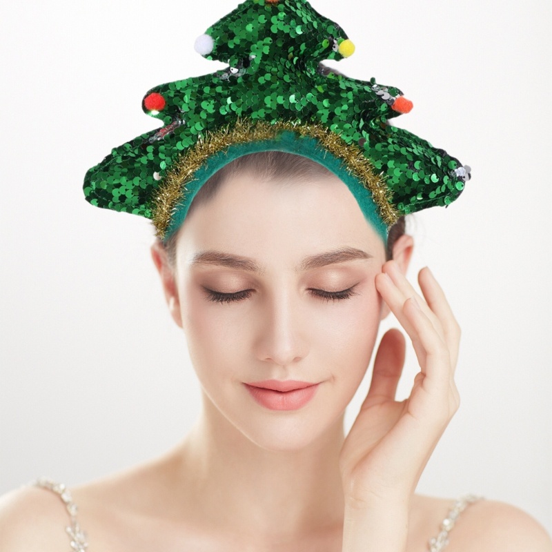 Băng Đô Cài Tóc Hình Cây Thông Noel Đính Kim Tuyến Lấp Lánh Dễ Thương