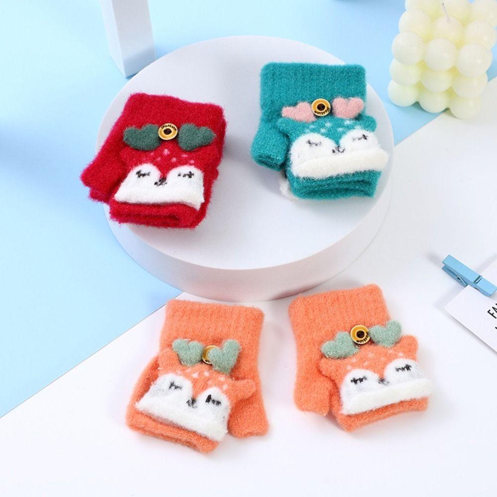 Găng Tay Dệt Kim Dày Dặn Hở Ngón Giữ Ấm Mùa Đông Cho Bé