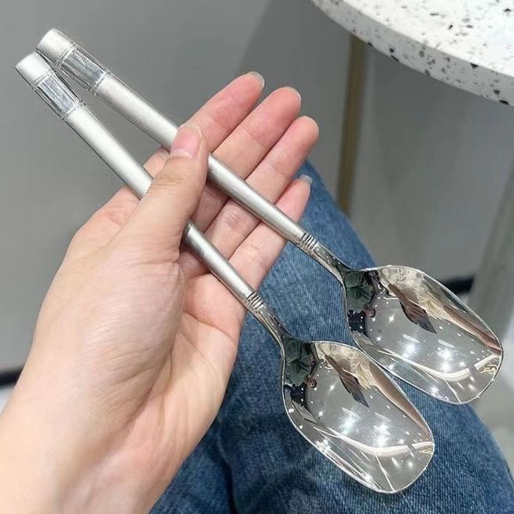 Thìa Vuông Inox 304 Cán Dài Ăn Cơm Muỗng Inox Mạ Vàng Ăn Phở Cháo Cao Cấp Phong Cách Hàn Quốc