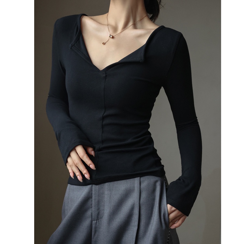 Áo Thun Tay Dài Cổ Chữ v Thời Trang Thu Đông Cho Nữ