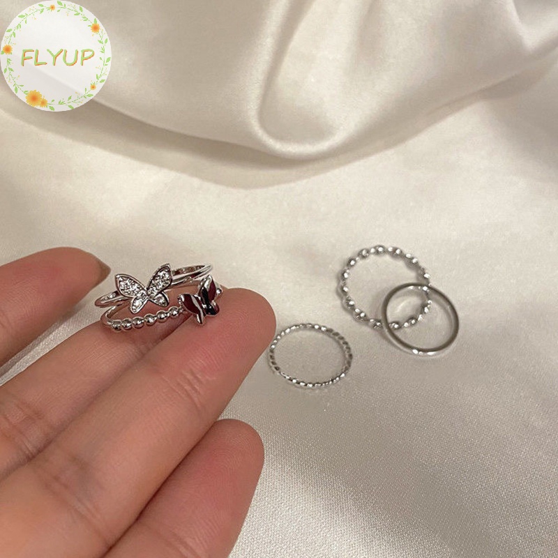 Flyup Nhẫn Kim Loại Hình Bướm Có Thể Điều Chỉnh Phong Cách punk Thời Trang Cho Nữ vn