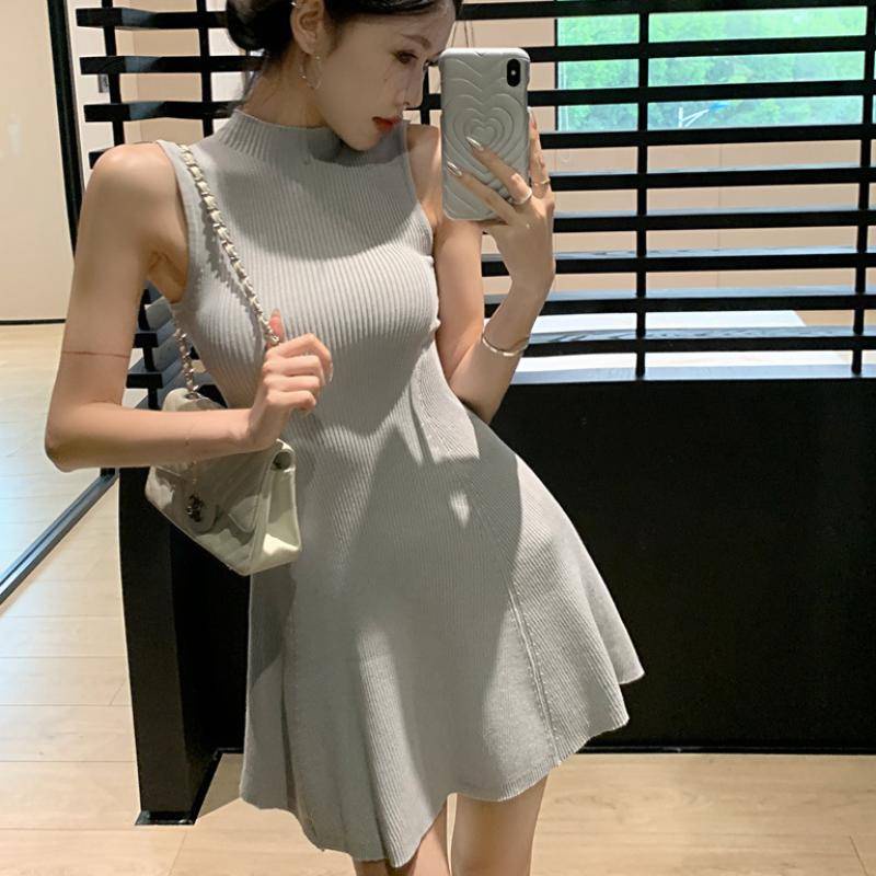 Đầm Không Tay Chất Liệu polyester Năm Màu Phong Cách Pháp Cho Nữ